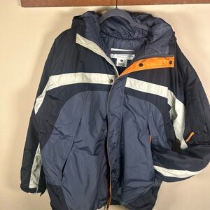 Vtg Columbia Mens Hooded Insulated Winter Parka Zip & Snap Jacket Blue Large